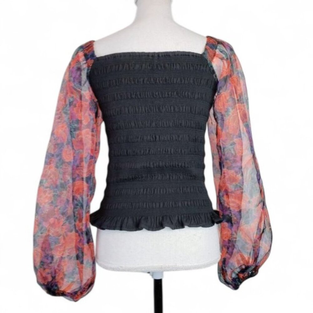 Calligraphie‎ Sheer Balloon Puff Sleeve Top Women's Off The Shoulder Coquette S